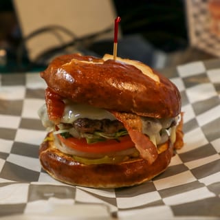 Pretzel bacon burger